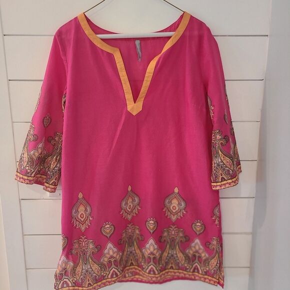 Old Navy Vibrant Pink Tunic with Paisley Trim - Picture 1 of 5